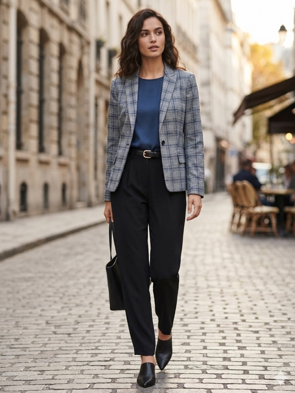 Calvin Klein Blazer 4 EUC Glen Plaid Windowpane Tailored Jacket Grey Blue